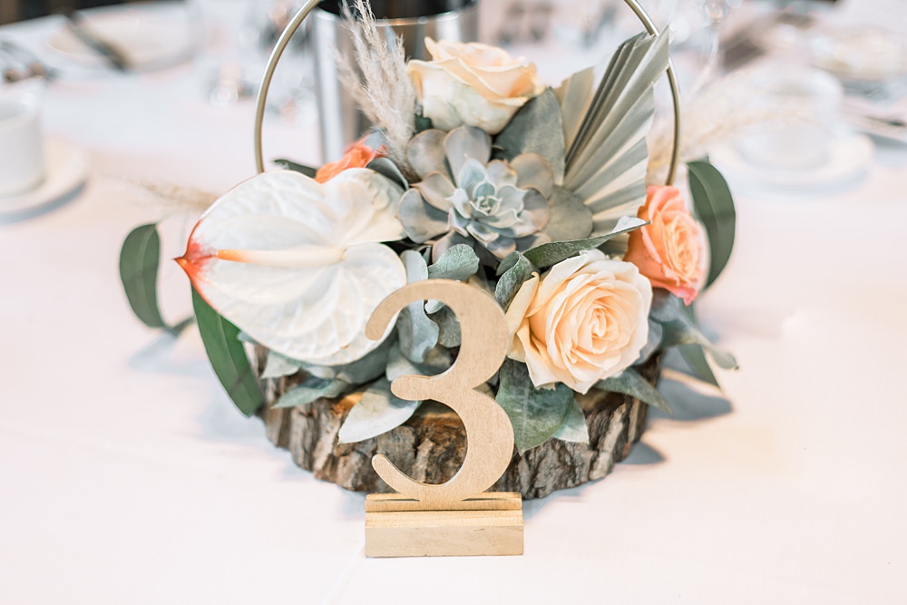 Hoop Flowers Centrpeice Boho Rustic Barn Wedding Terri & Lori