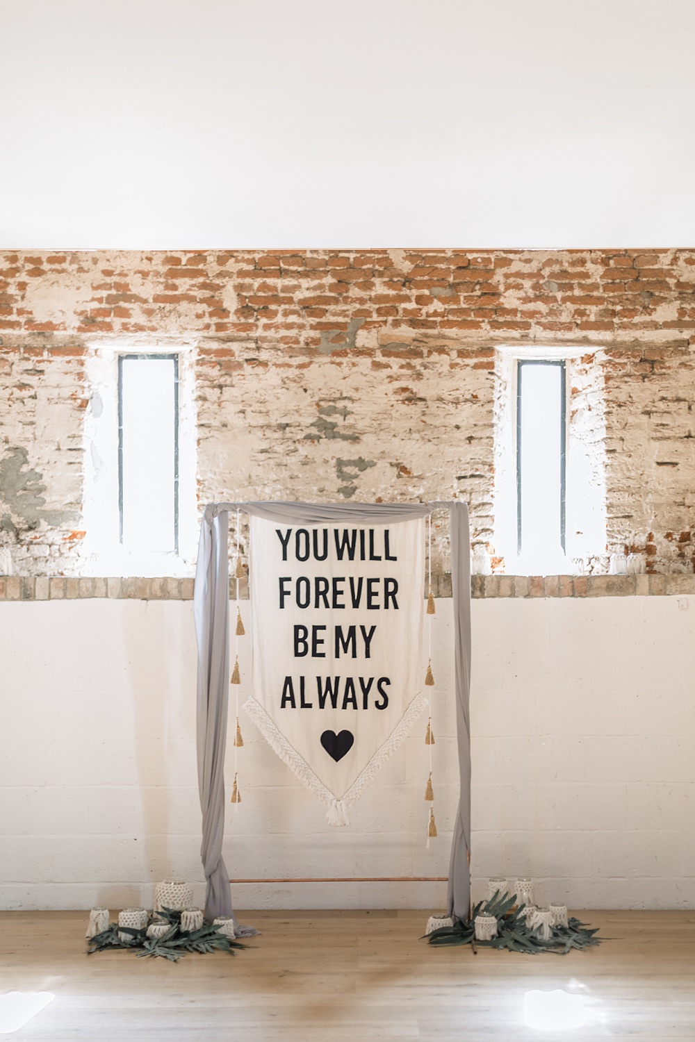 Banner Sign Backdrop Boho Rustic Barn Wedding Terri & Lori