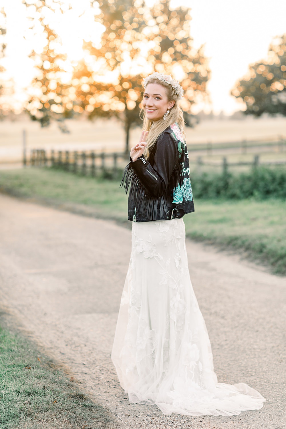 Custom Painted Leather Jacket Tassel Bride Boho Rustic Barn Wedding Terri & Lori