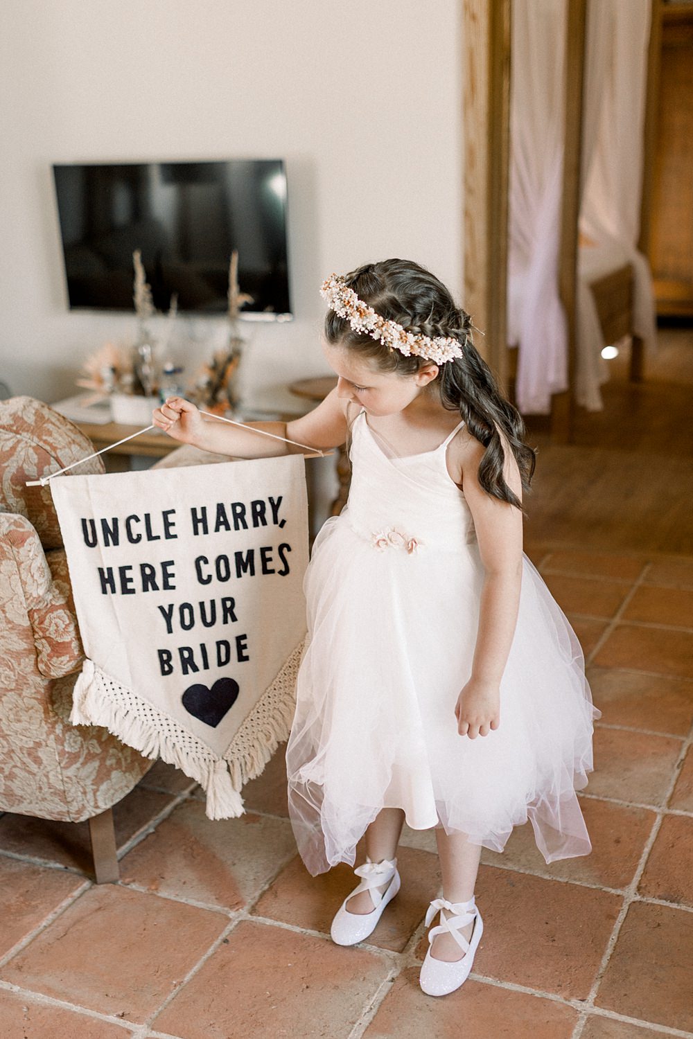 Flower Girl Banner Sign Boho Rustic Barn Wedding Terri & Lori