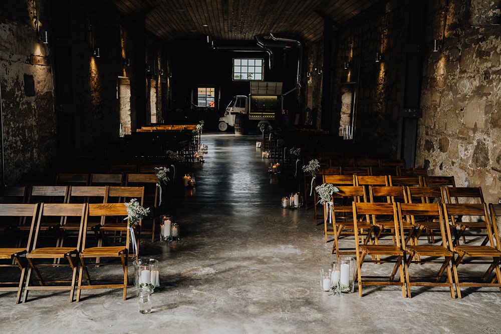 Pew End Flowers Chair Aisle Ceremony Falside Mill Wedding Martin Venherm Photography