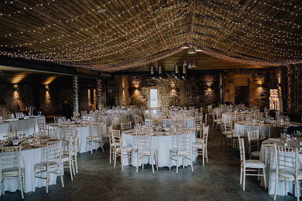Barn Reception Decor Fairy Lights Falside Mill Wedding Martin Venherm Photography
