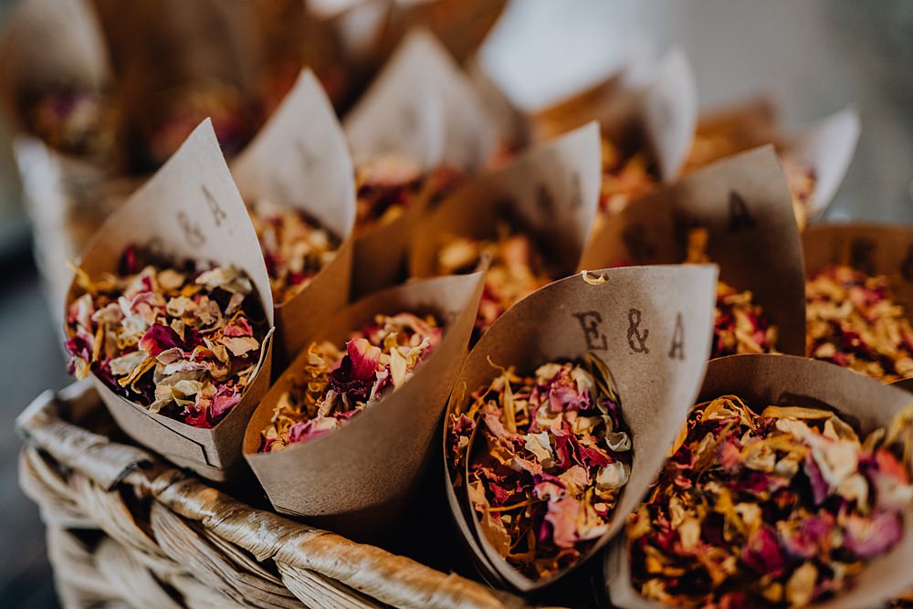 Confetti Petal Cones Falside Mill Wedding Martin Venherm Photography
