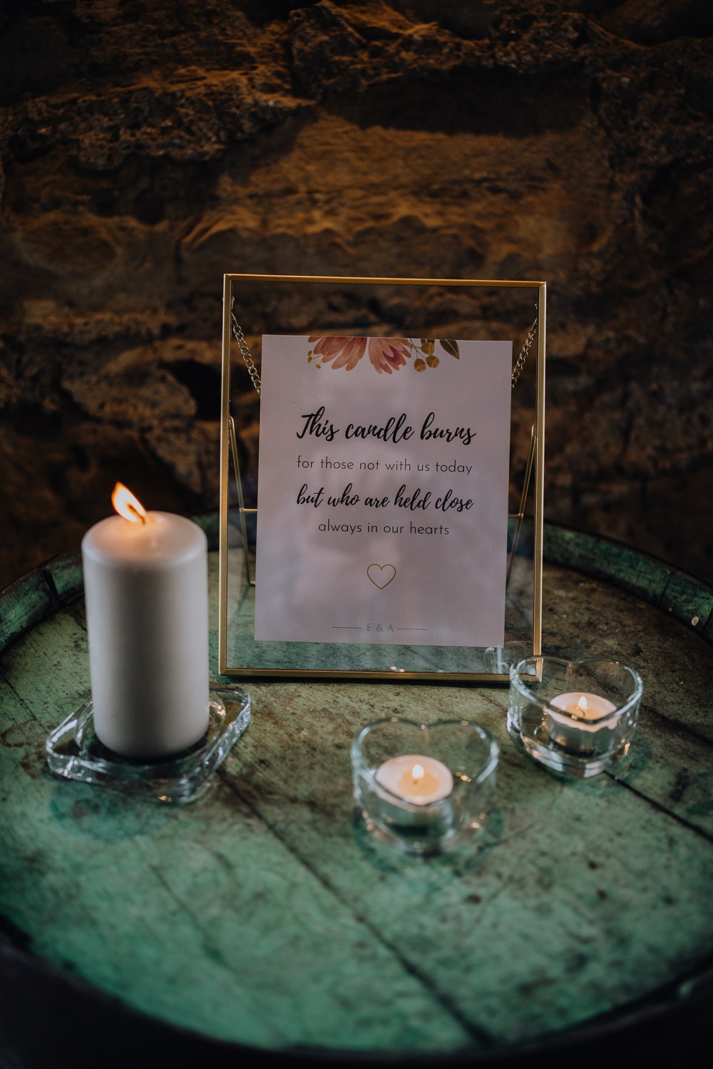 Memory Table Candle Falside Mill Wedding Martin Venherm Photography