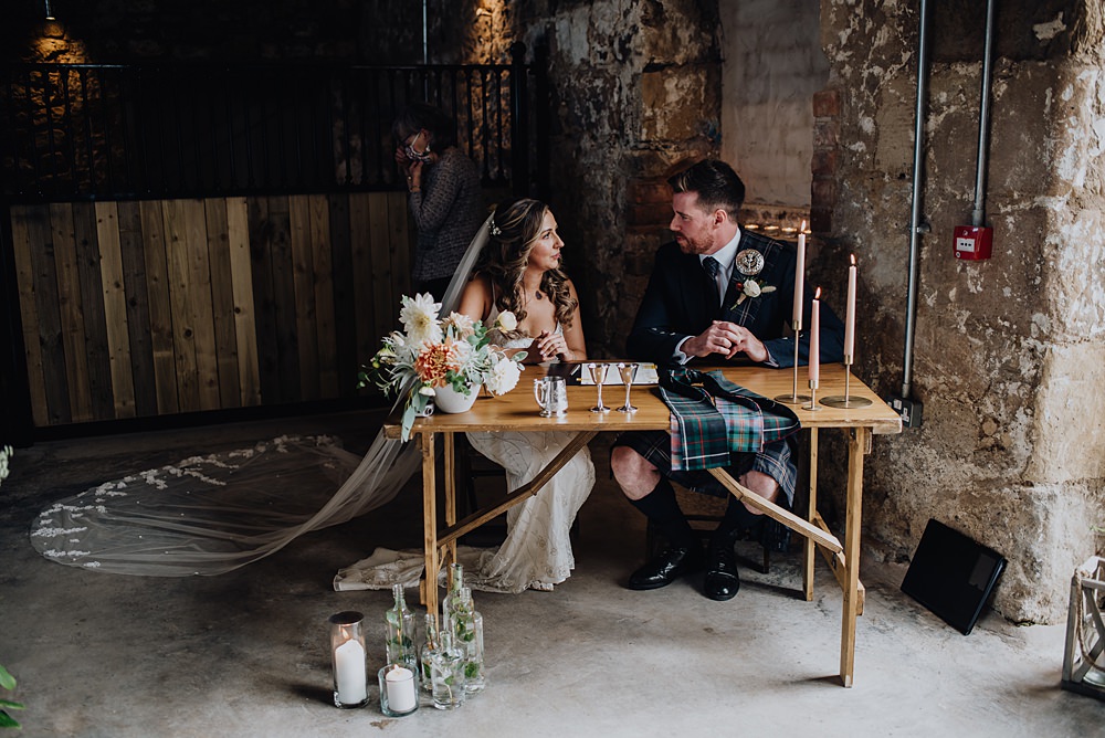 Kids Tipi Area Ceremony Table Flowers Falside Mill Wedding Martin Venherm Photography