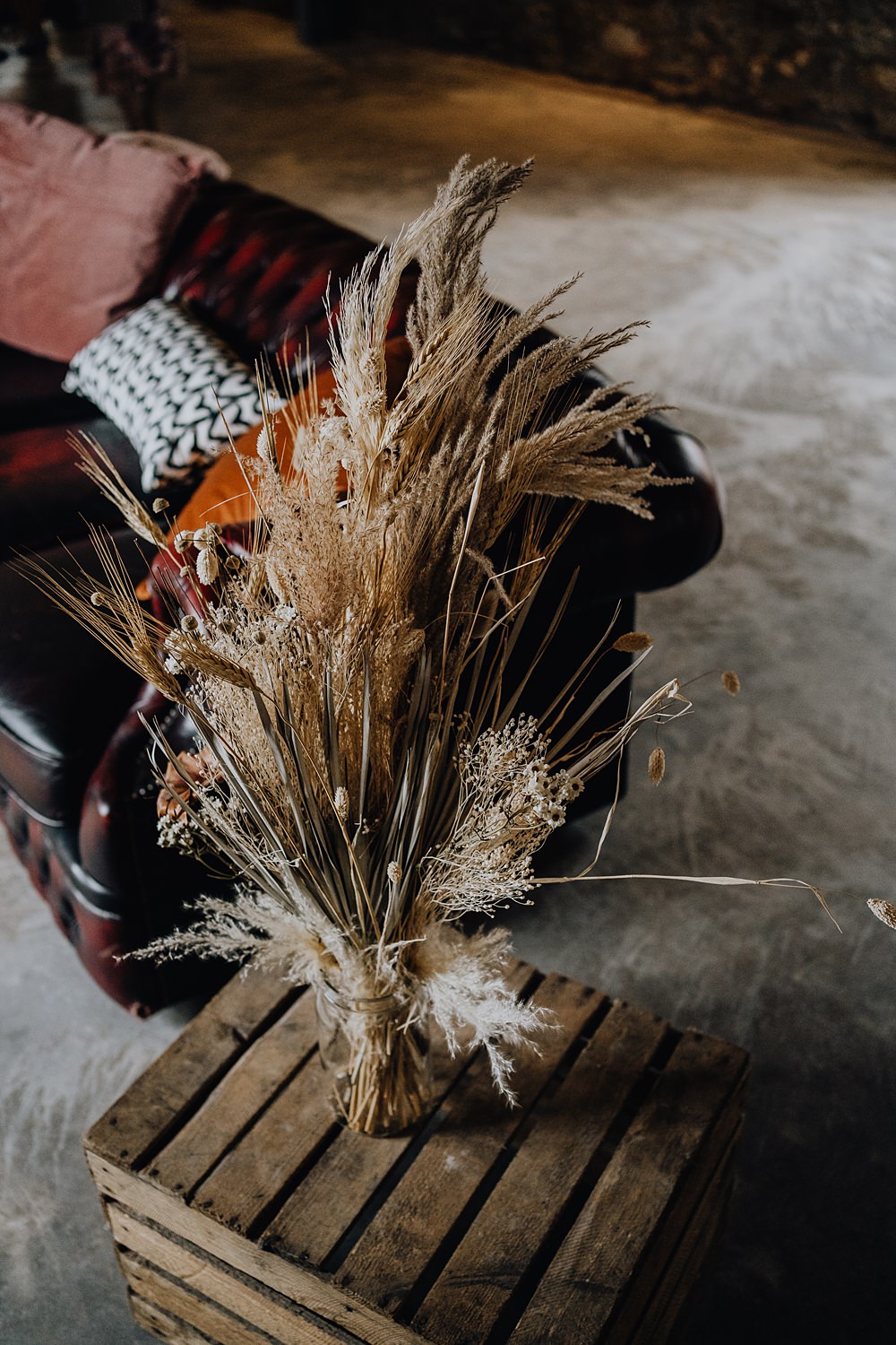 Pampas Grass Decor Falside Mill Wedding Martin Venherm Photography