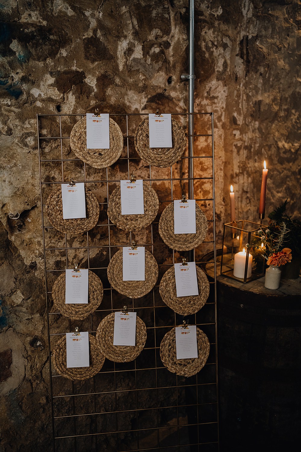 Rattan Mat Table Plan Wire Falside Mill Wedding Martin Venherm Photography
