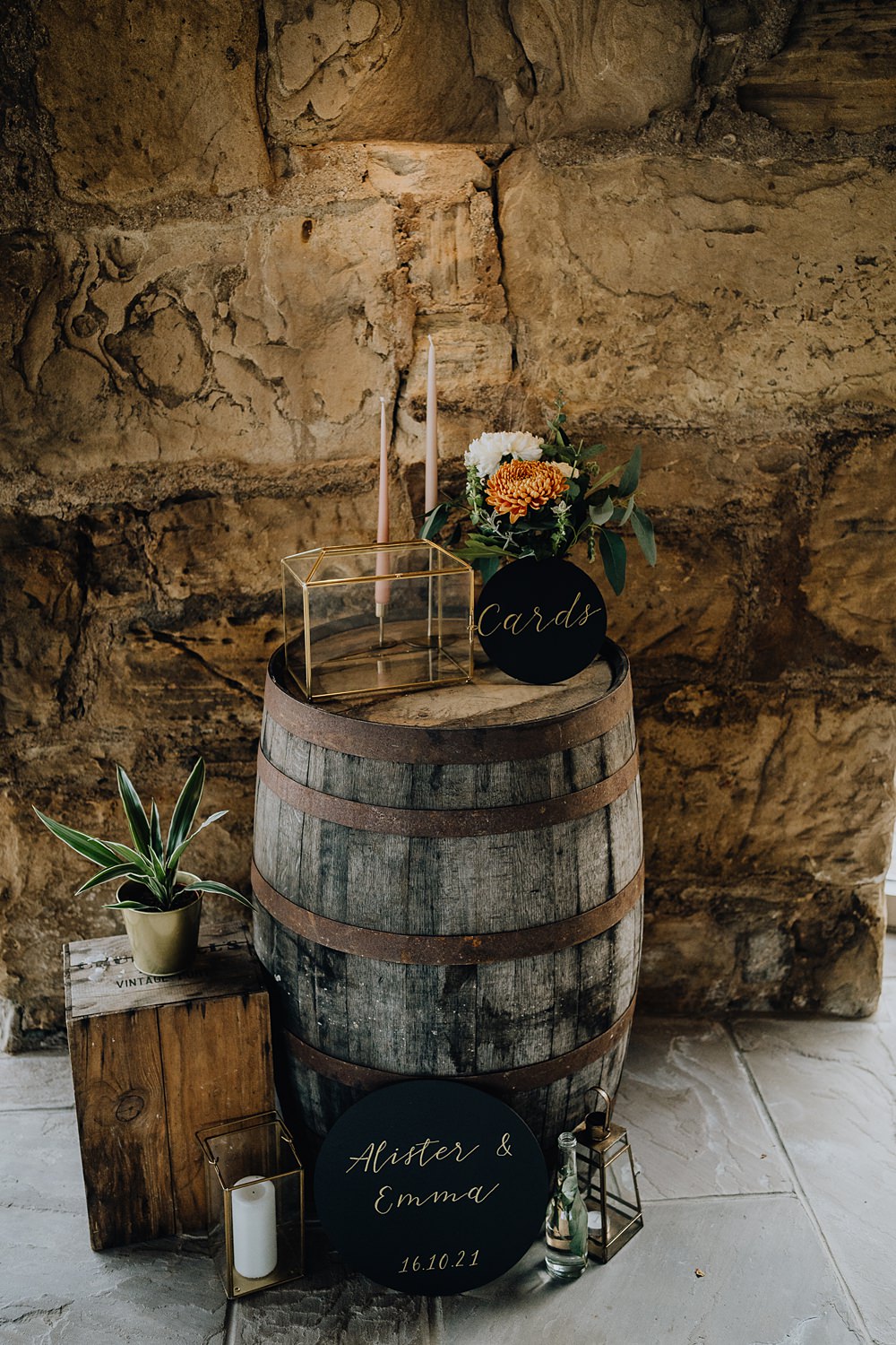 Wooden Barrel Decor Falside Mill Wedding Martin Venherm Photography