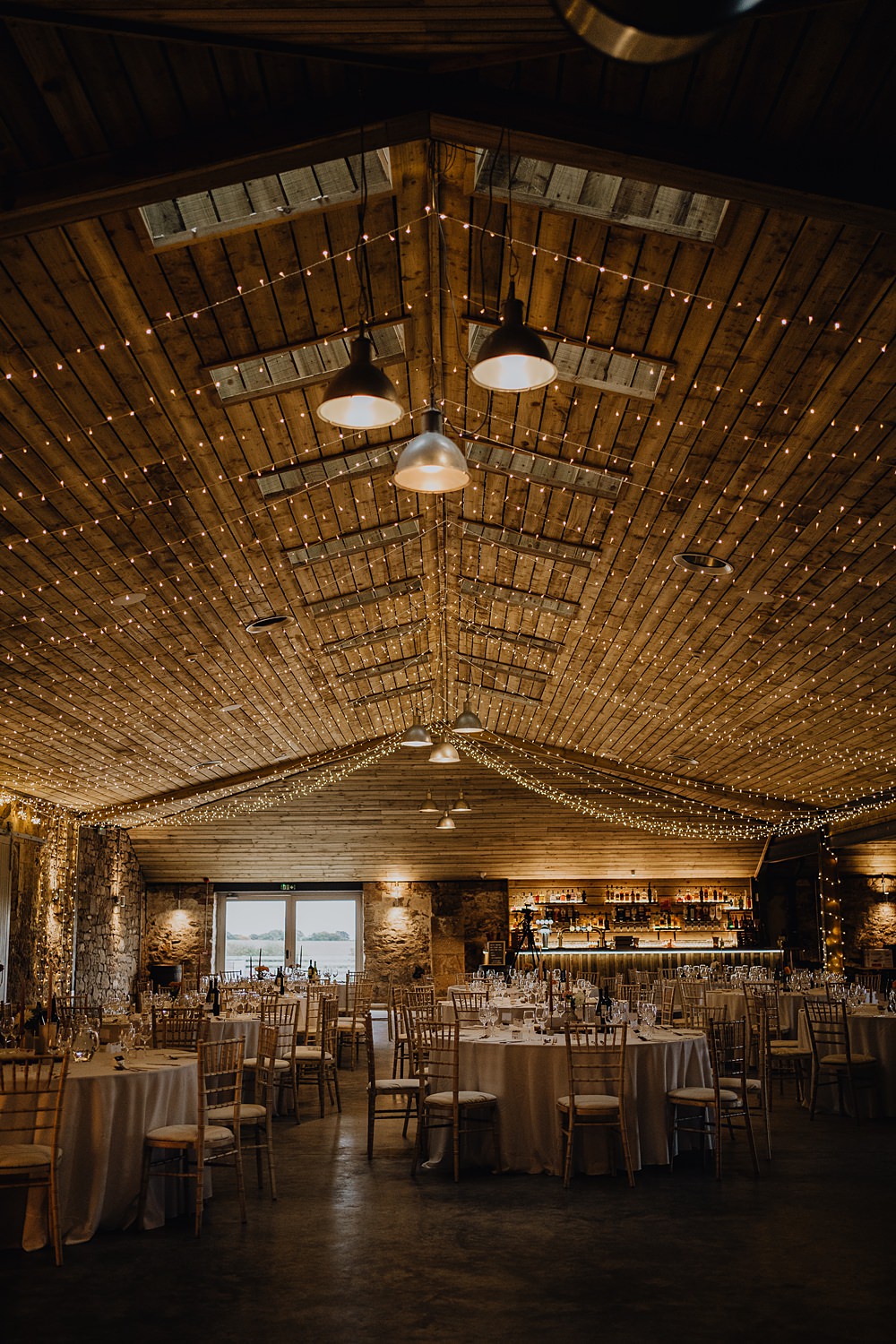 Barn Reception Decor Fairy Lights Falside Mill Wedding Martin Venherm Photography
