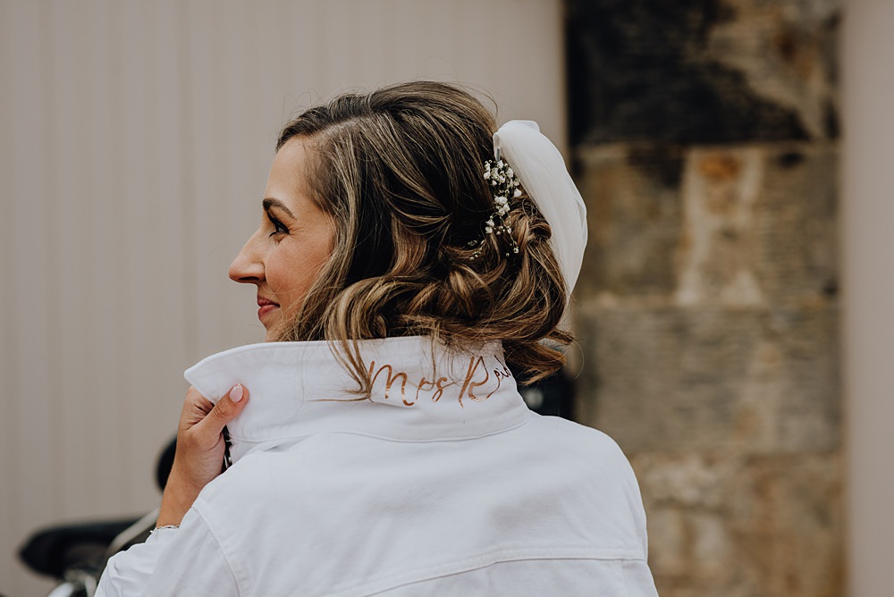 Bridal Jacket Collar Falside Mill Wedding Martin Venherm Photography