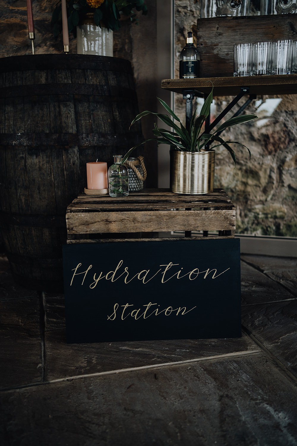 Drinks Station Rustic Wooden Falside Mill Wedding Martin Venherm Photography