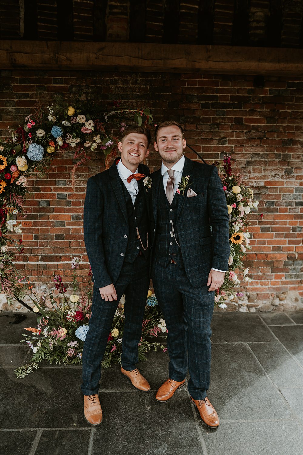 Groom Groomsmen Suit Navy Tan Shoes Bow Tie Farmhouse Redcoats Wedding Bubear Photography