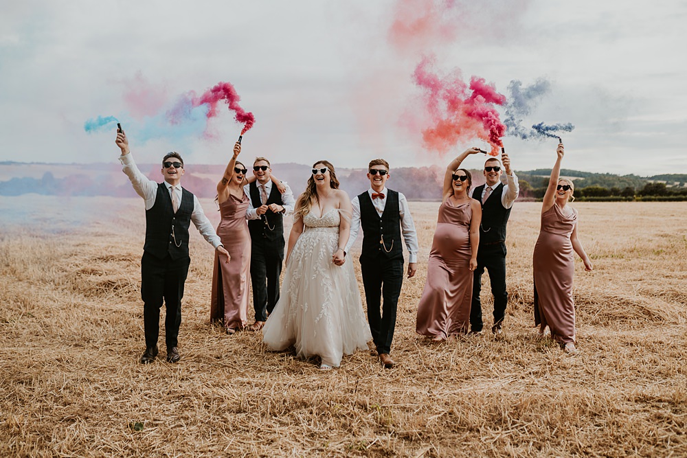 Farmhouse Redcoats Wedding Bubear Photography Smoke Flare Photos