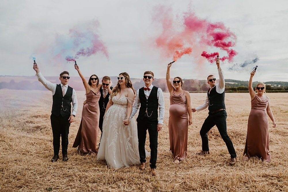 Farmhouse Redcoats Wedding Bubear Photography Smoke Flare Photos