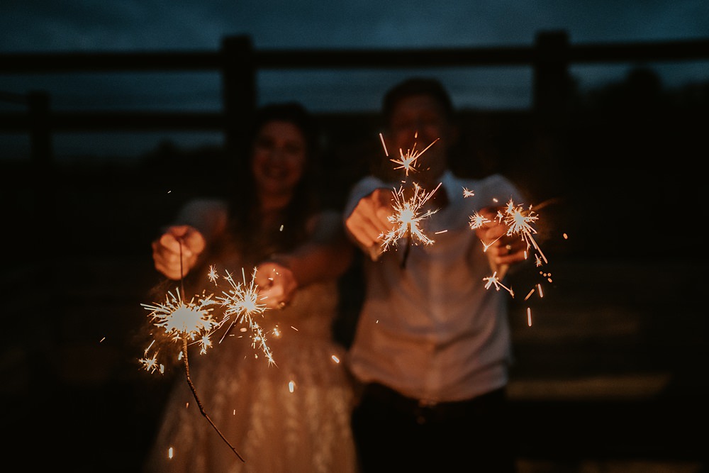 Sparklers Send Off Exit Farmhouse Redcoats Wedding Bubear Photography