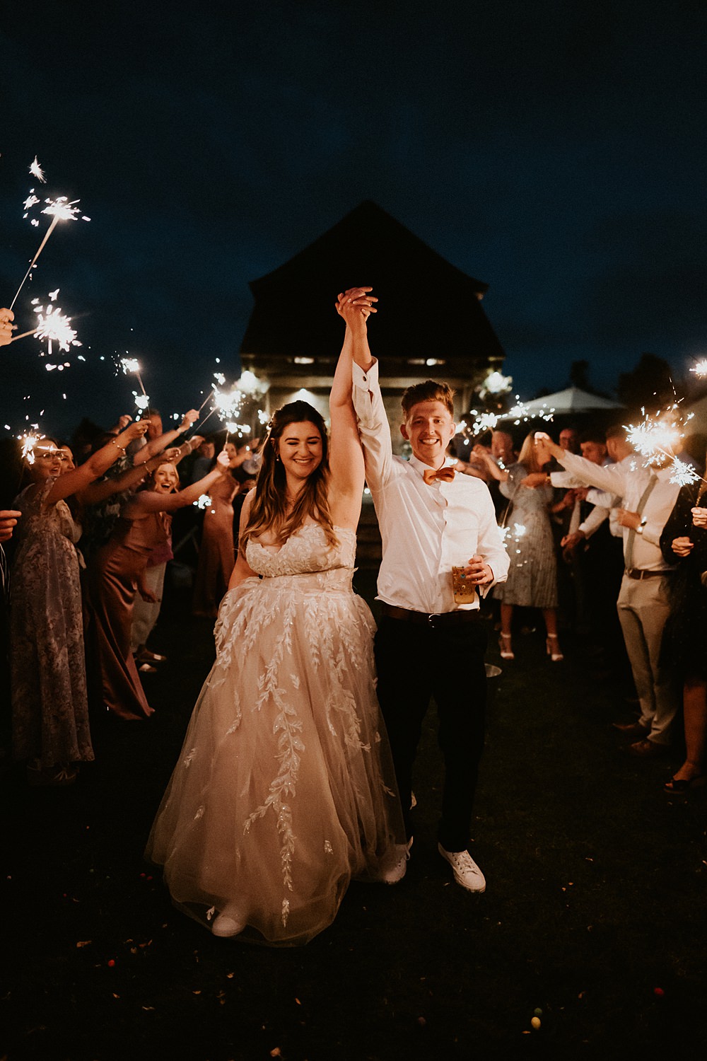 Sparklers Send Off Exit Farmhouse Redcoats Wedding Bubear Photography