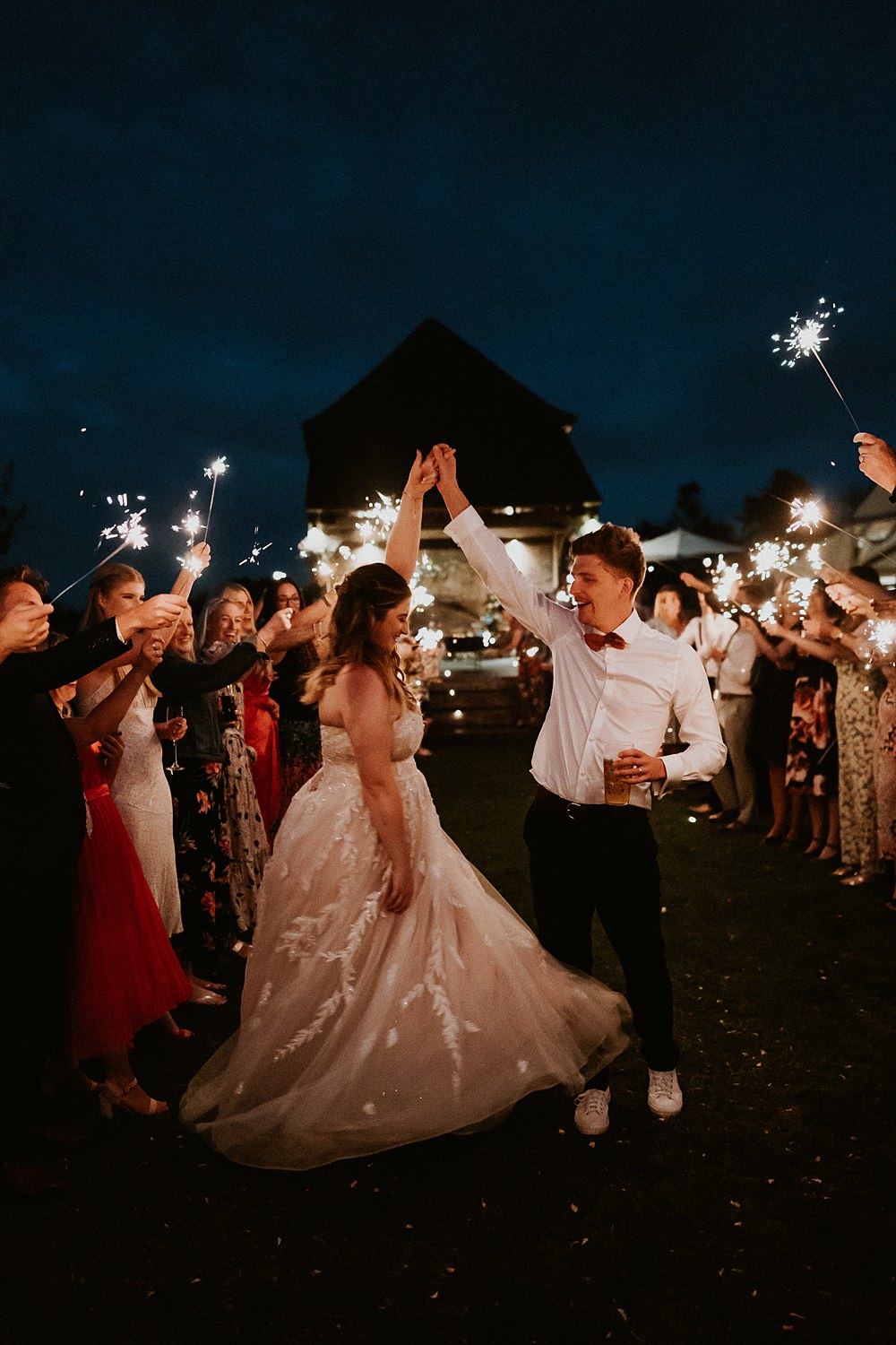 Sparklers Send Off Exit Farmhouse Redcoats Wedding Bubear Photography