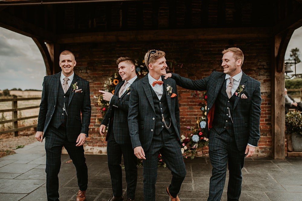 Groom Groomsmen Suit Navy Tan Shoes Bow Tie Farmhouse Redcoats Wedding Bubear Photography