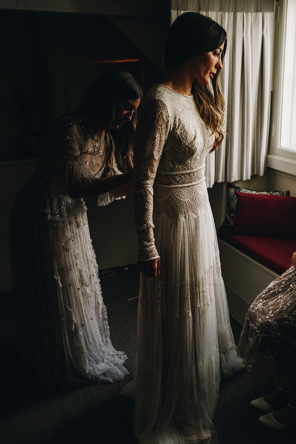 Dress Gown Bride Bridal Lace Long Sleeve Sophia Lihi Hod Gloucestershire Barn Wedding Winnington & Coe