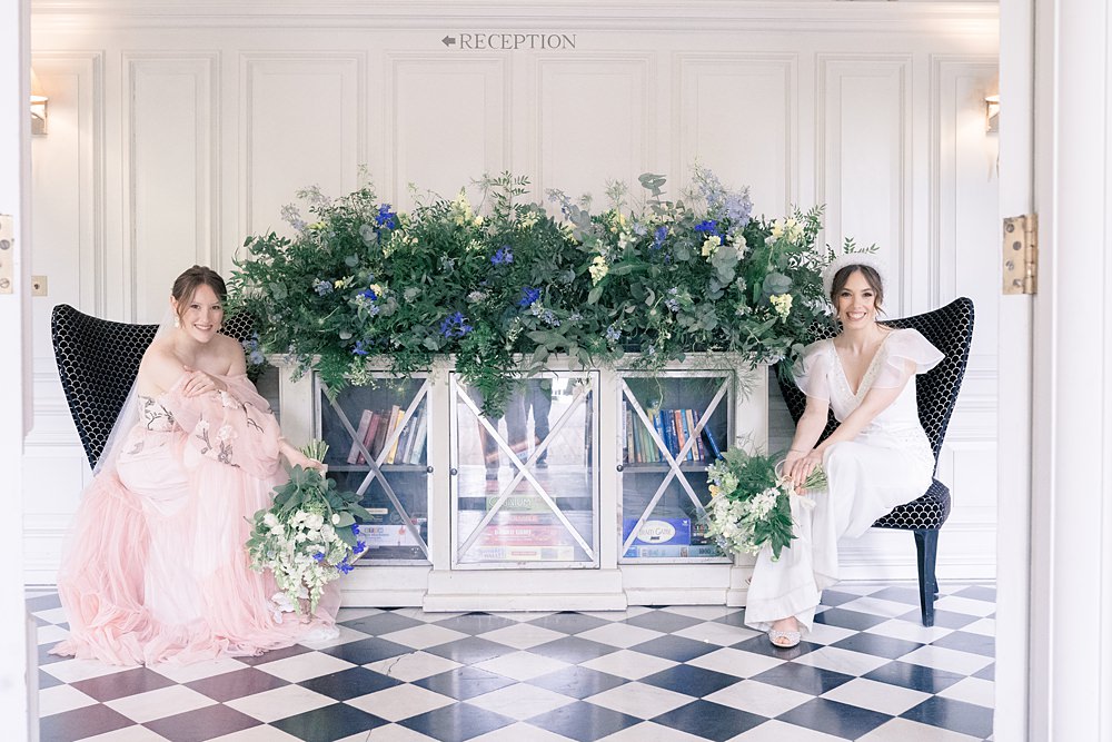 Fireplace Flowers Greenery Blue Italian Wedding Ideas Paige Mary Photography