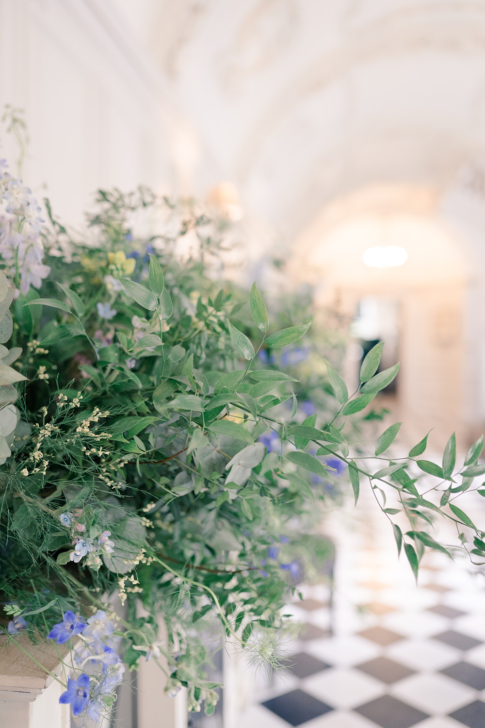 Fireplace Flowers Greenery Blue Italian Wedding Ideas Paige Mary Photography