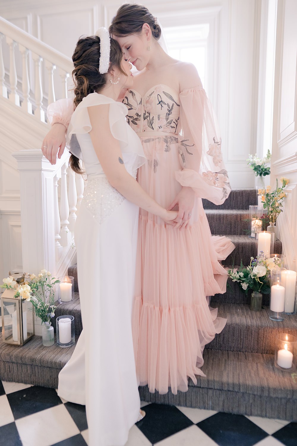 Pink Embroidered Floral Wedding Dress Bride Hairband Italian Wedding Ideas Paige Mary Photography