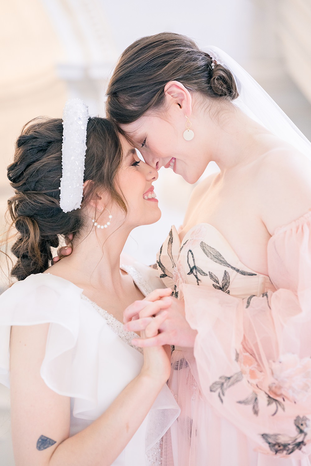 Pink Embroidered Floral Wedding Dress Bride Hairband VeilItalian Wedding Ideas Paige Mary Photography