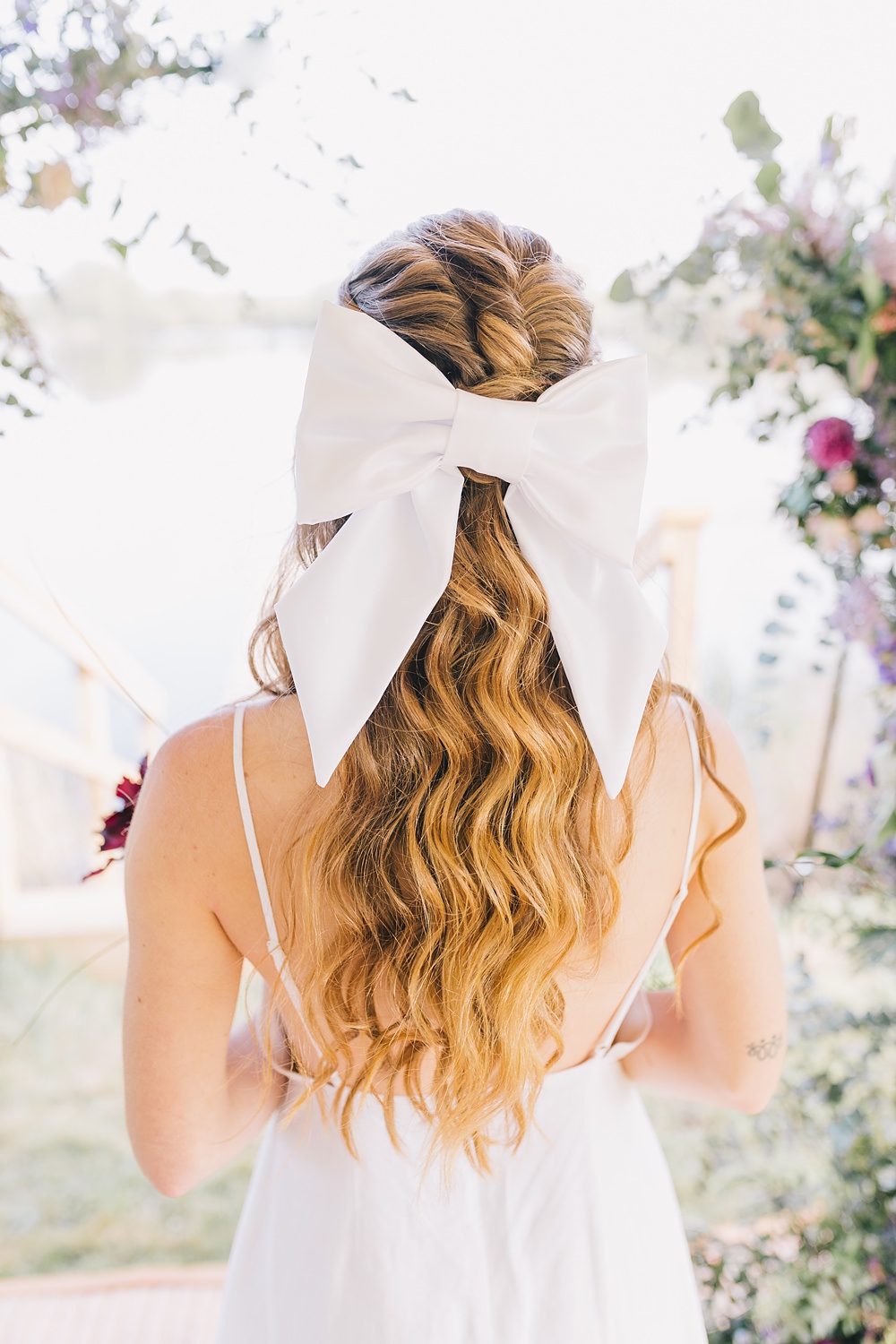 Bride Bridal Hairstyle Up Do Bow Plait Braid Lakeside Wild Berry Farm Wedding Love and Life Studio