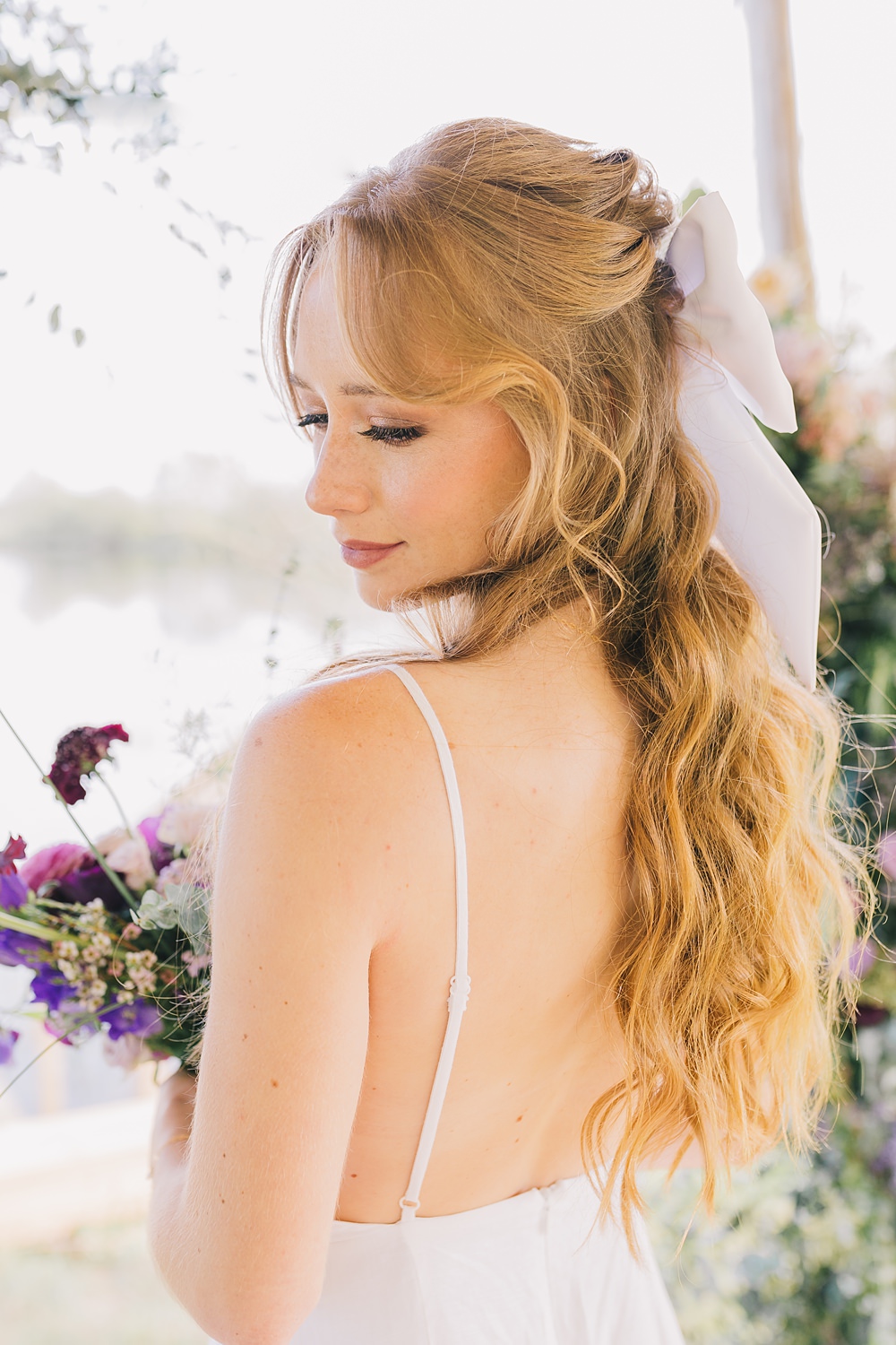 Bride Bridal Hairstyle Up Do Bow Plait Braid Lakeside Wild Berry Farm Wedding Love and Life Studio