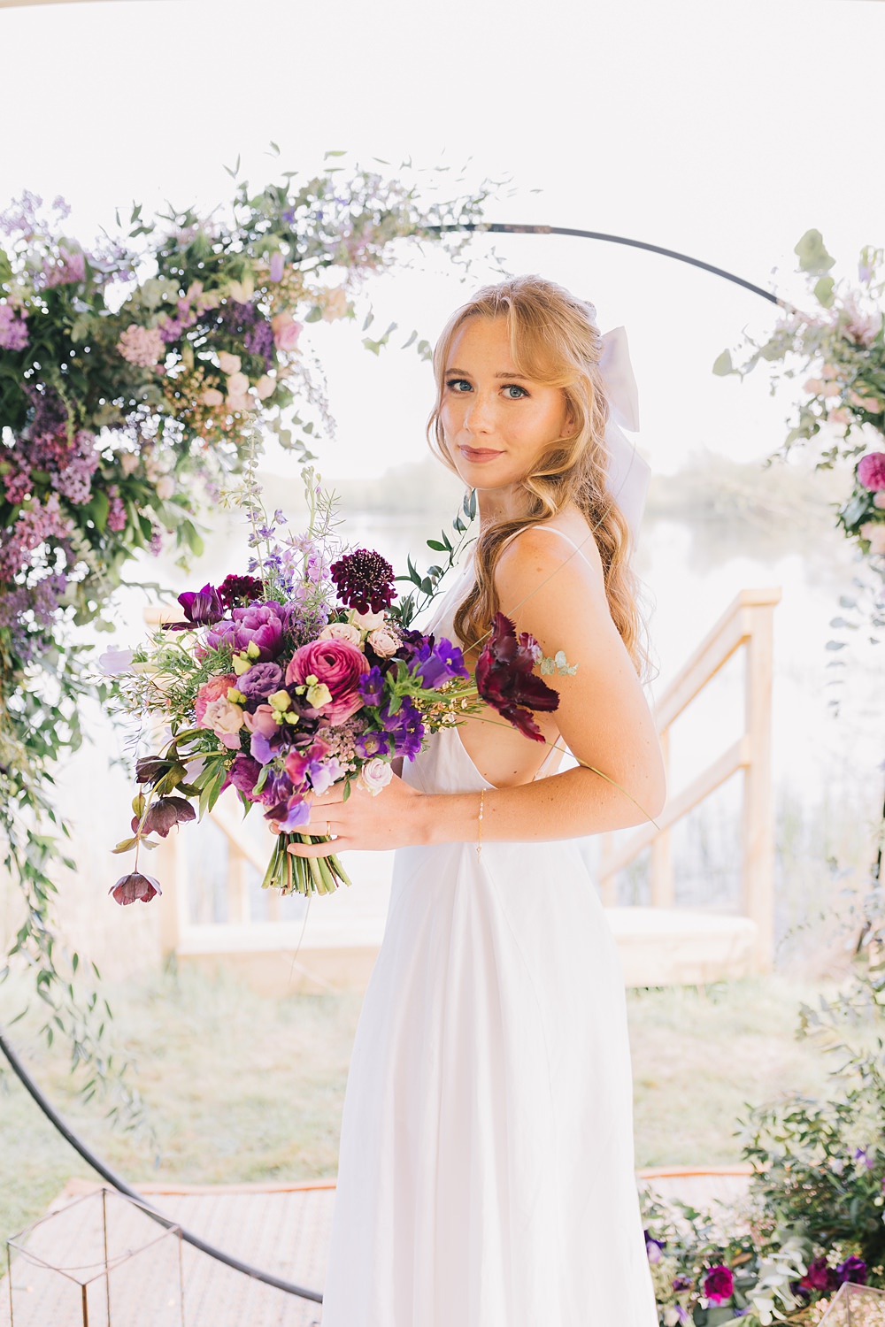 Dress Gown Bride Bridal Tea Length Strappy Lakeside Wild Berry Farm Wedding Love and Life Studio