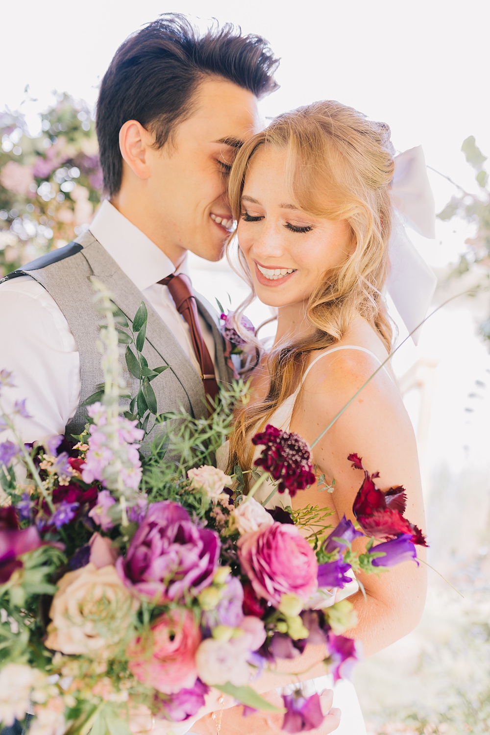 Bouquet Flowers Bride Bridal Pink Purple Rose Peony Lakeside Wild Berry Farm Wedding Love and Life Studio