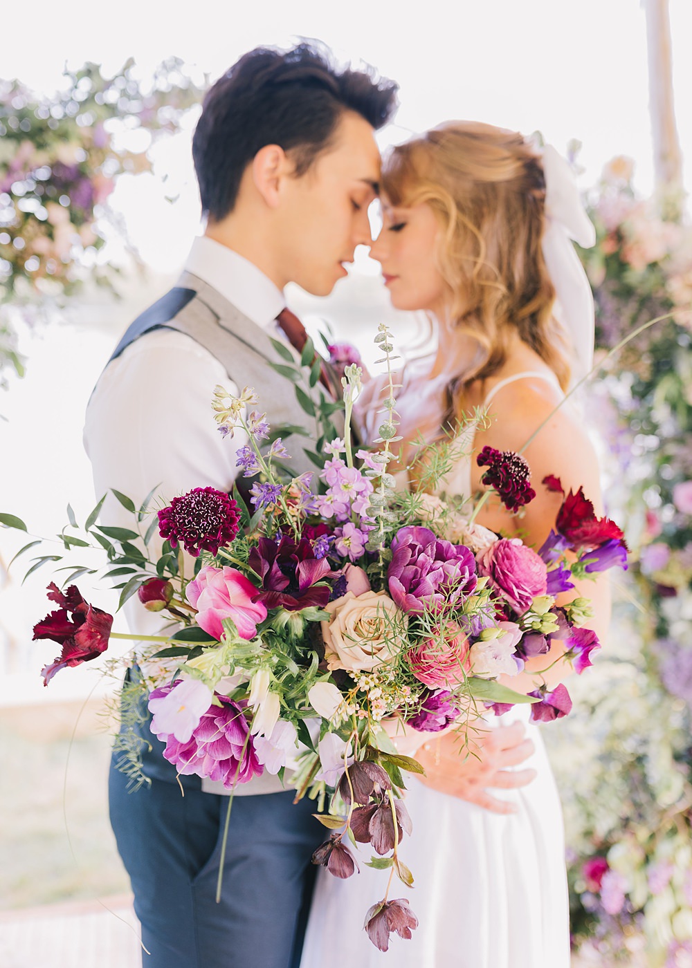 Bouquet Flowers Bride Bridal Pink Purple Rose Peony Lakeside Wild Berry Farm Wedding Love and Life Studio