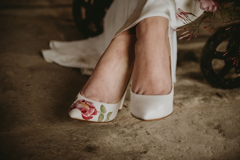 Painted Shoes Bride Bridal Floral Little Seed Field Wedding Louise Pollitt Photography