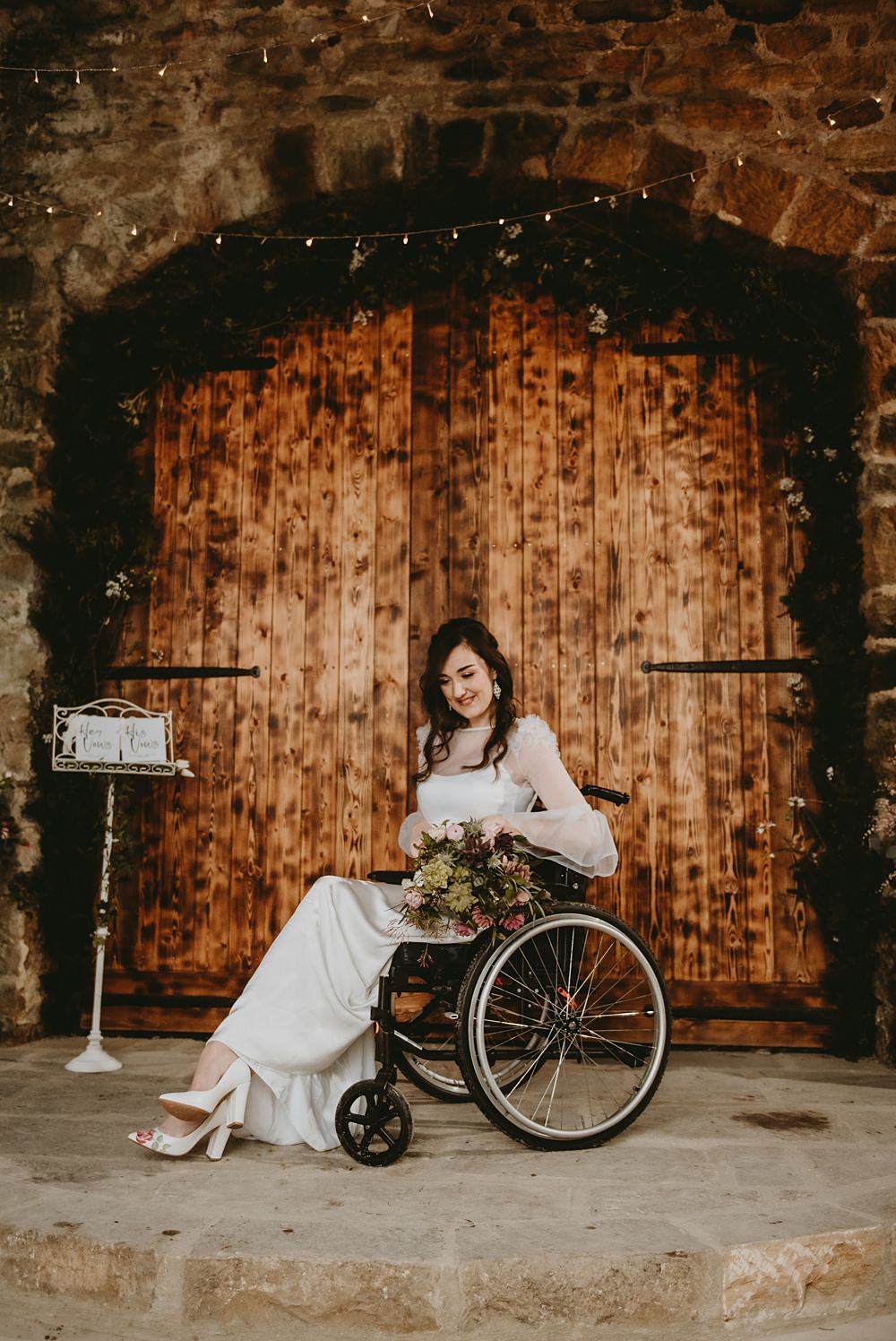 Bride Long Sleeve Dress Gown Wheelchair Little Seed Field Wedding Louise Pollitt Photography