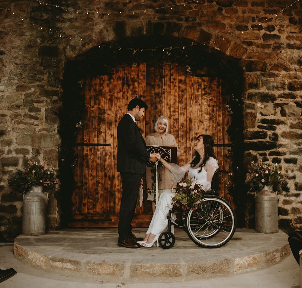 Ceremony Barn Bride Wheelchair Little Seed Field Wedding Louise Pollitt Photography