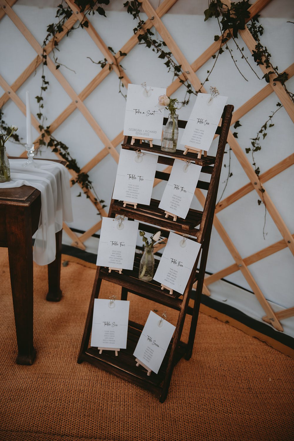 Wooden Ladder Table Plan Little Seed Field Wedding Louise Pollitt Photography