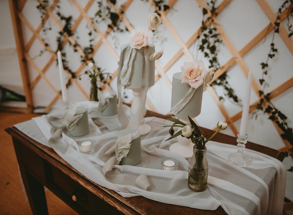 Cake Table Single Tier Grey Pink Flowers Little Seed Field Wedding Louise Pollitt Photography
