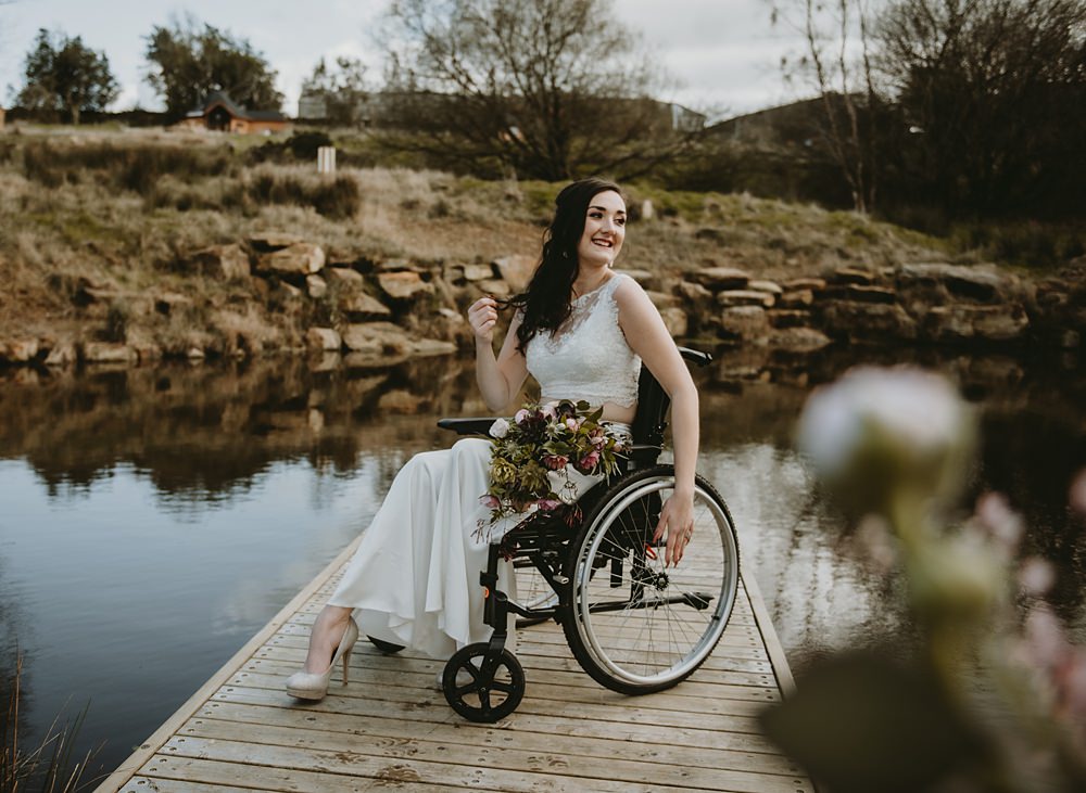 Bride Strappy Dress Gown Wheelchair Little Seed Field Wedding Louise Pollitt Photography