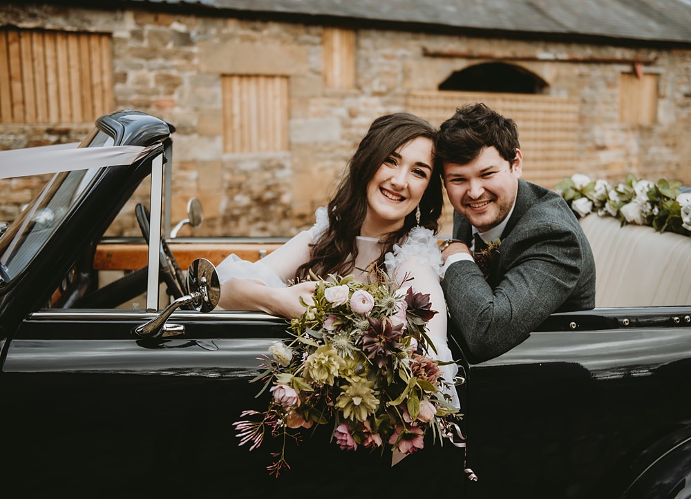 Classic Car Transport Little Seed Field Wedding Louise Pollitt Photography