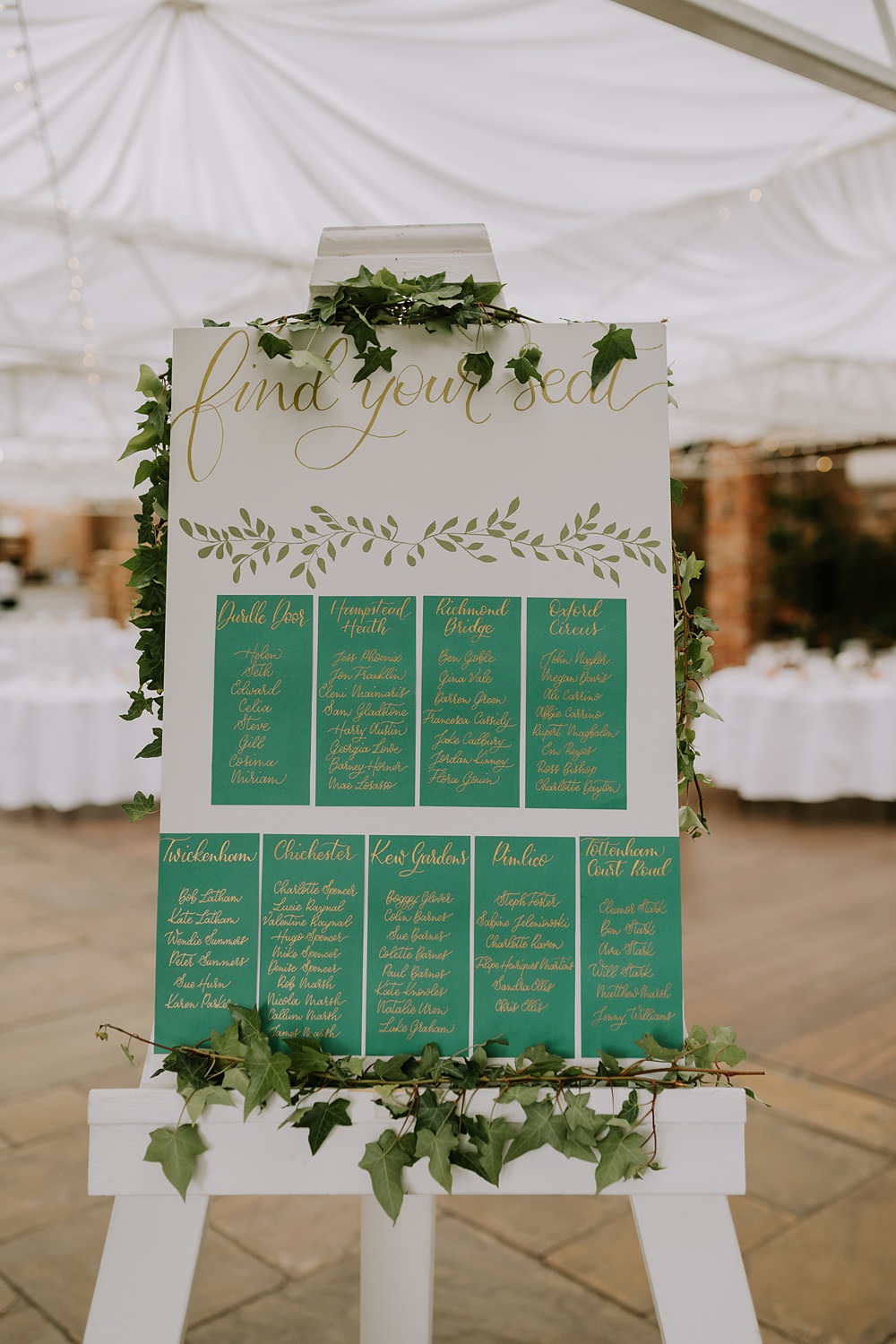 Green Gold Floral Table Plan Northbrook Park Wedding Lucy Dracott Photography