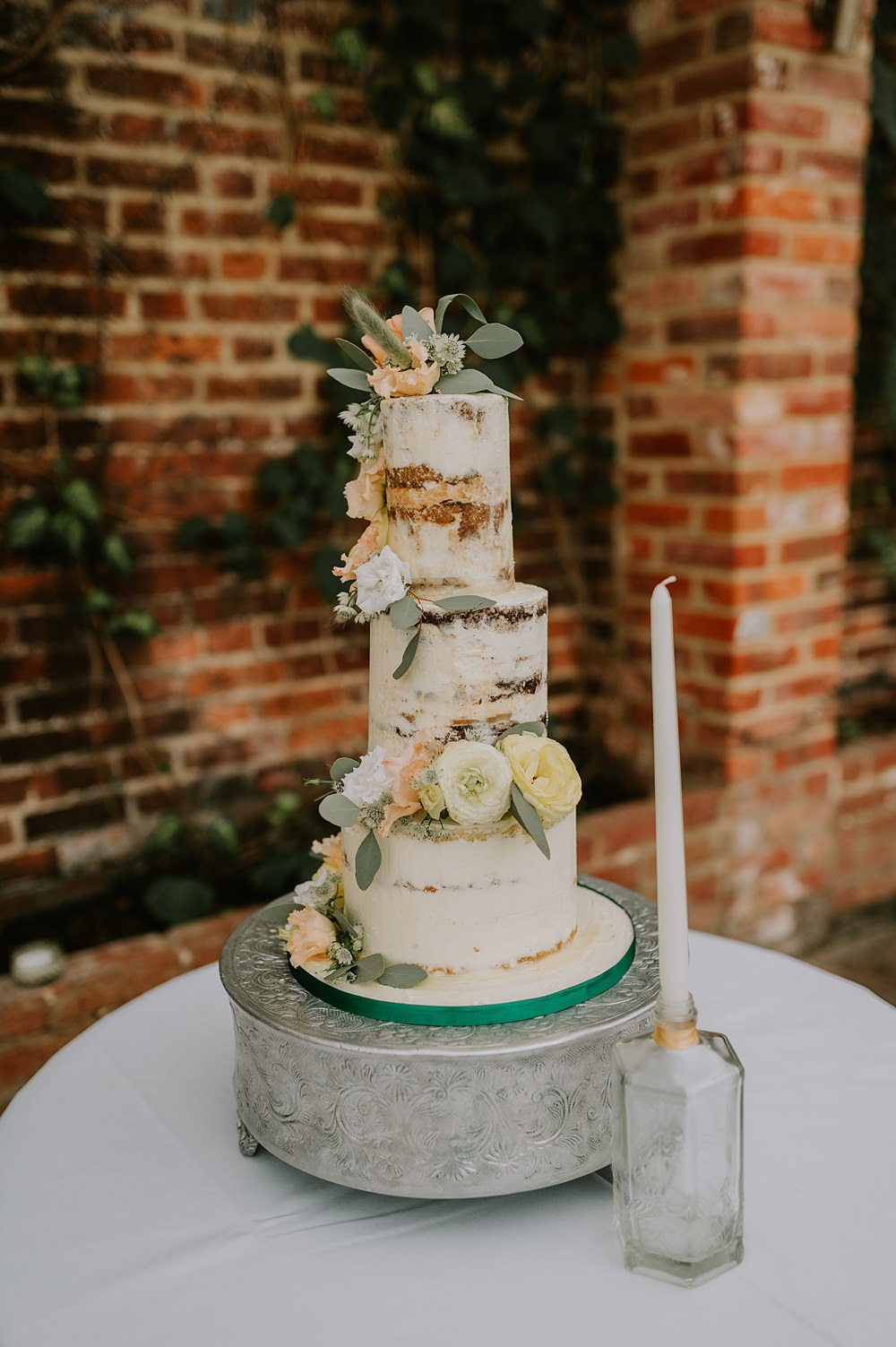 Semi Naked Cake Yellow Flowers Northbrook Park Wedding Lucy Dracott Photography