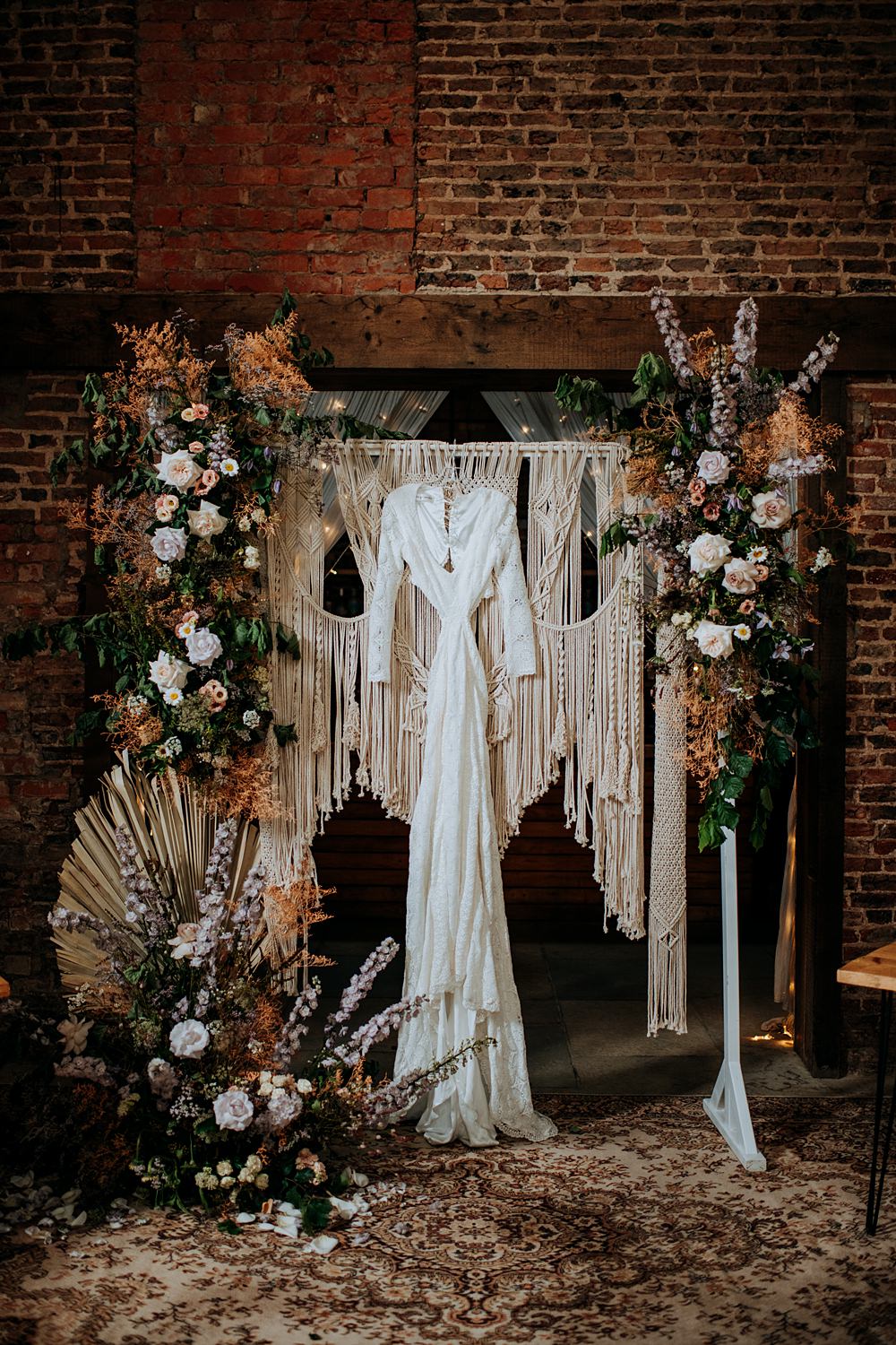 Pampas Grass Barn Wedding Kazooieloki Dress Gown Bride Bridal Boho Lace Daughters of Simone