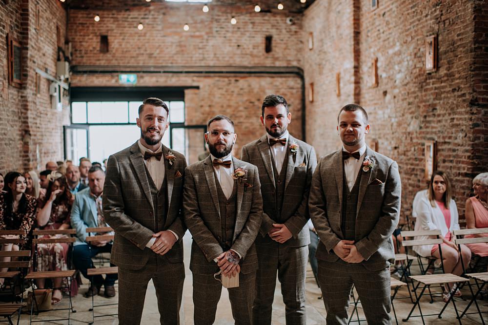 Groom Tweed Suit Bow Tie Groomsmen Pampas Grass Barn Wedding Kazooieloki