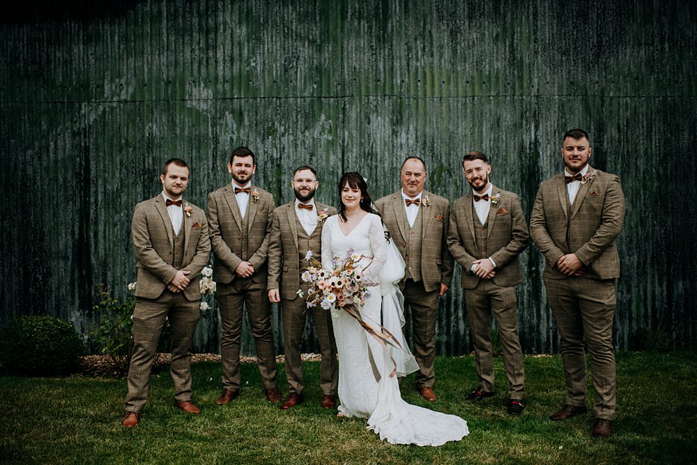 Groom Tweed Suit Bow Tie Groomsmen Pampas Grass Barn Wedding Kazooieloki