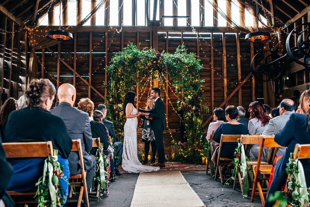 Chair Pew End Ceremony Flowers Aisle Greenery Arch Red Greenery Wedding Three Flowers Photography