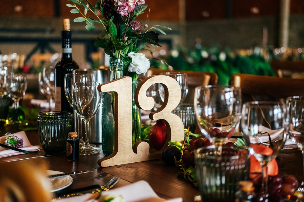 Gold Table Numbers Red Greenery Wedding Three Flowers Photography