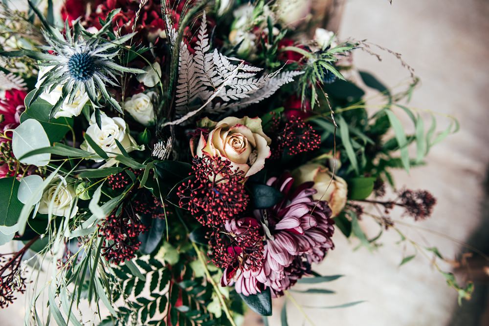 Bouquet Flowers Bride Bridal Rose Berry Autumn Red Greenery Wedding Three Flowers Photography