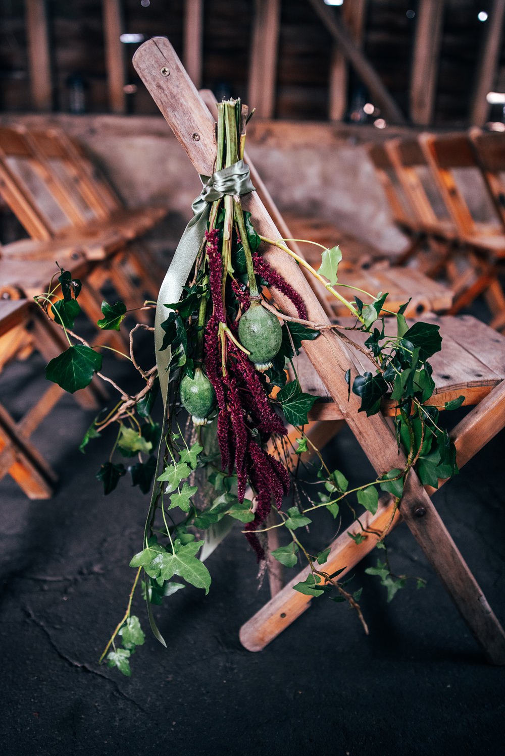 Chair Pew End Ceremony Flowers Aisle Greenery Red Greenery Wedding Three Flowers Photography