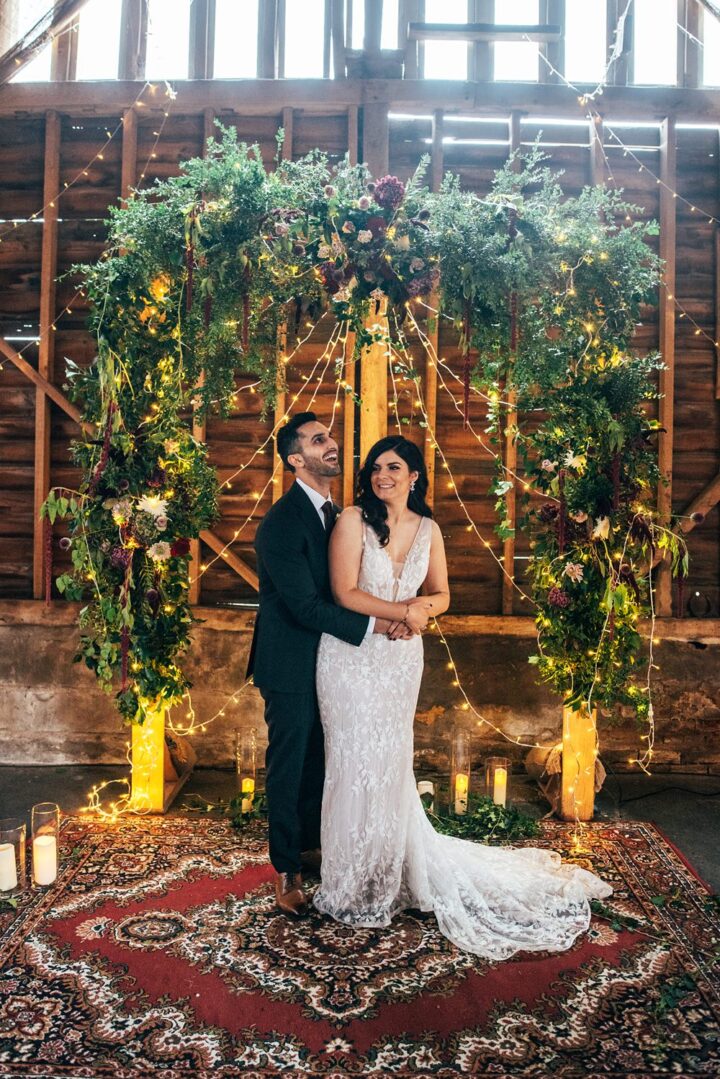 Red Greenery Wedding Three Flowers Photography Flower Arch Backdrop Rugs Candles Fairy Lights