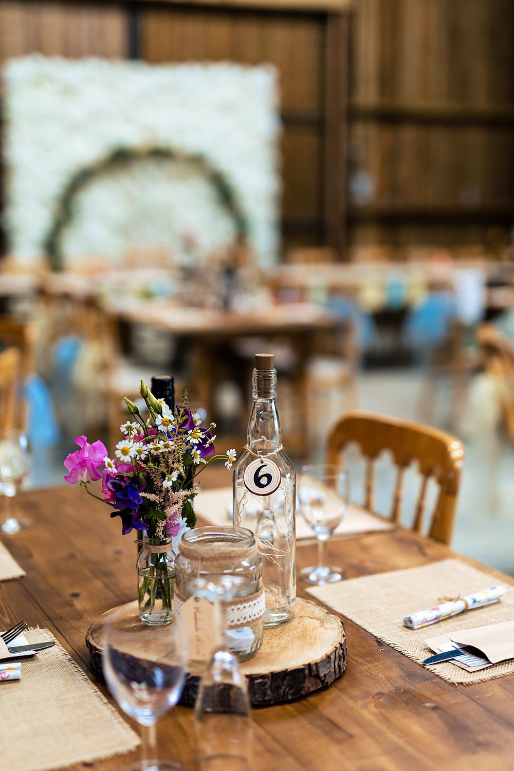 Centrepiece Decor Flowers Jar Candle Bottle Lights Rushmere Farm Workshops Wedding Jason Williams Photography